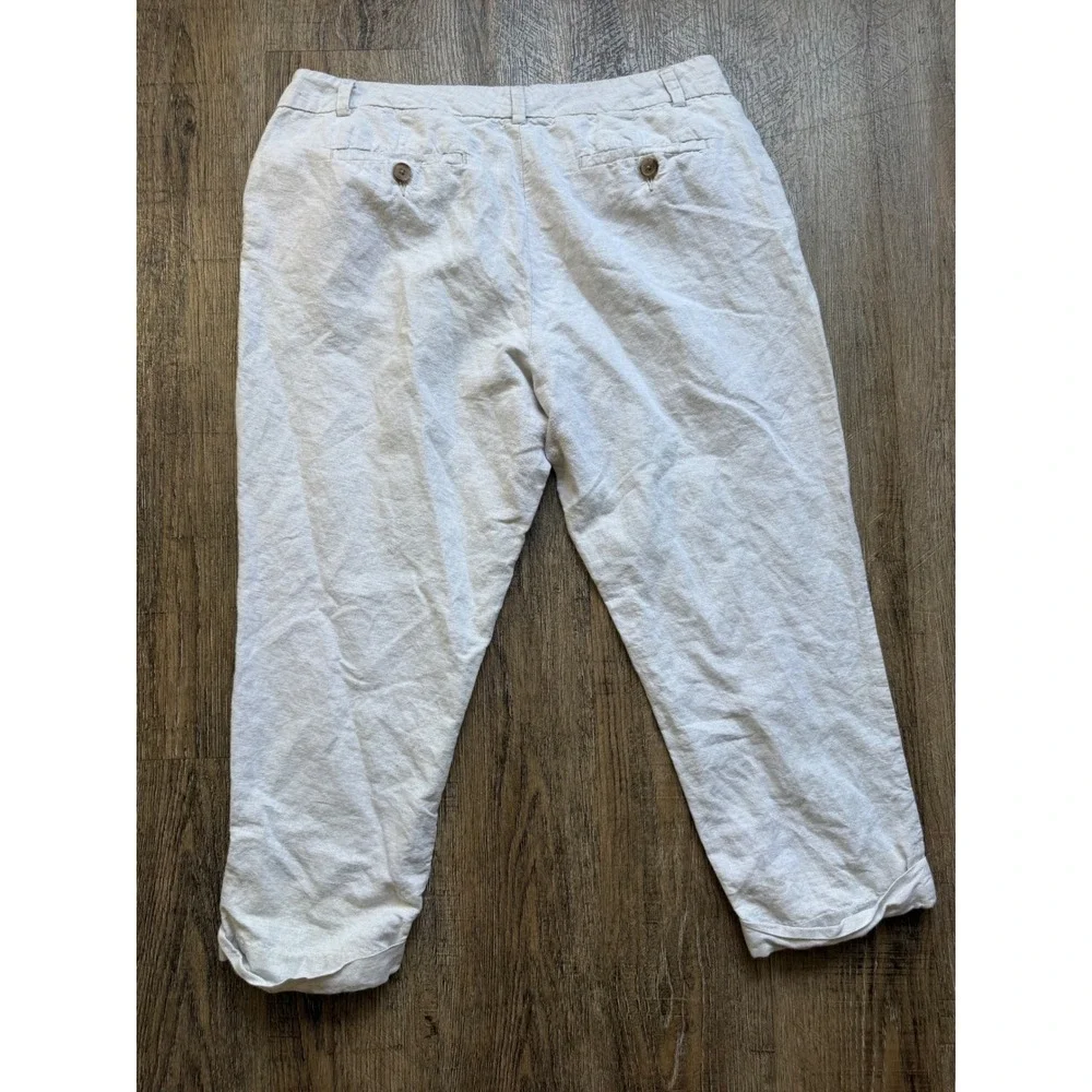 Banana Republic Linen Cotton Beige Cropped Pants Size 14 Relaxed Cuffed Trousers